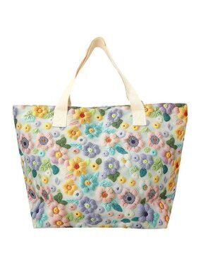Tigerstars White Floral Pattern Print Shoulder Tote Bag